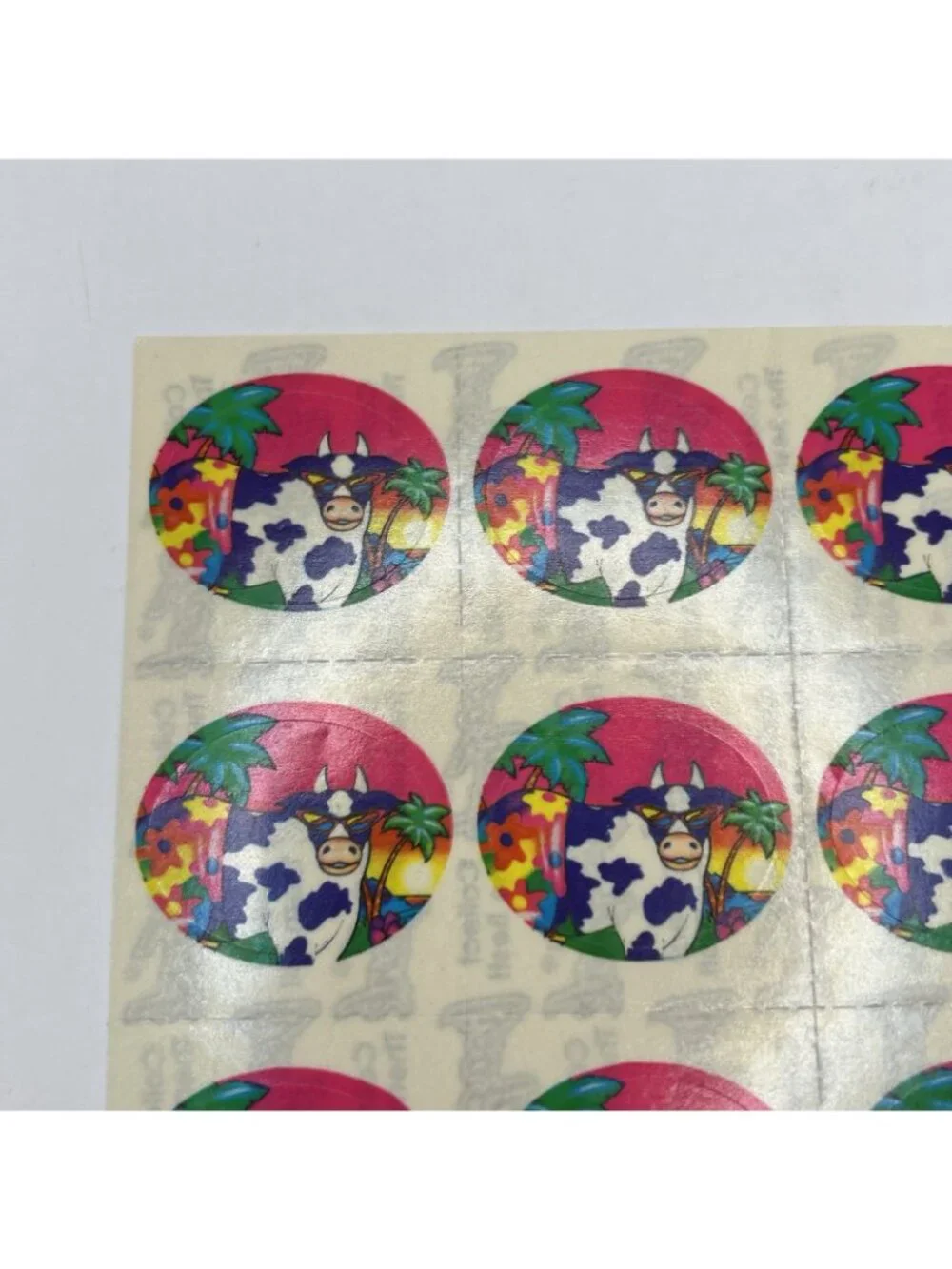 Lisa Frank #S112 FLOWER COWS PALM TREE FULL SHEET Stickers RARE VINTAGE Pink Fun